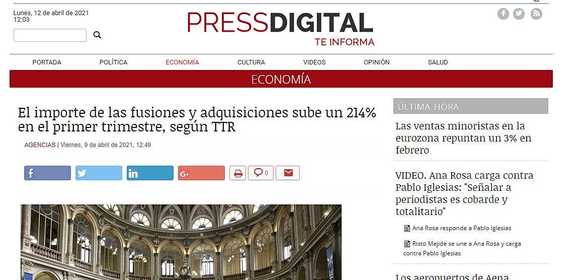 El importe de las fusiones y adquisiciones sube un 214% en el primer trimestre, segn TTR